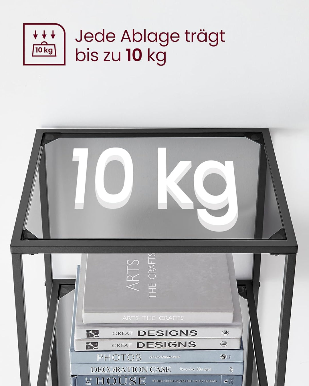 VASAGLE Badregal mit 6 Ablagen, gehärtetes Glas, einfache Montage für Badezimmer, Wohnzimmer, Küche,