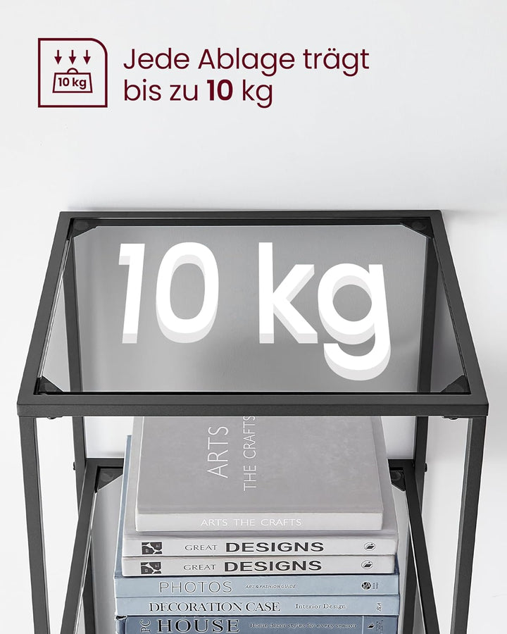 VASAGLE Badregal mit 6 Ablagen, gehärtetes Glas, einfache Montage für Badezimmer, Wohnzimmer, Küche,