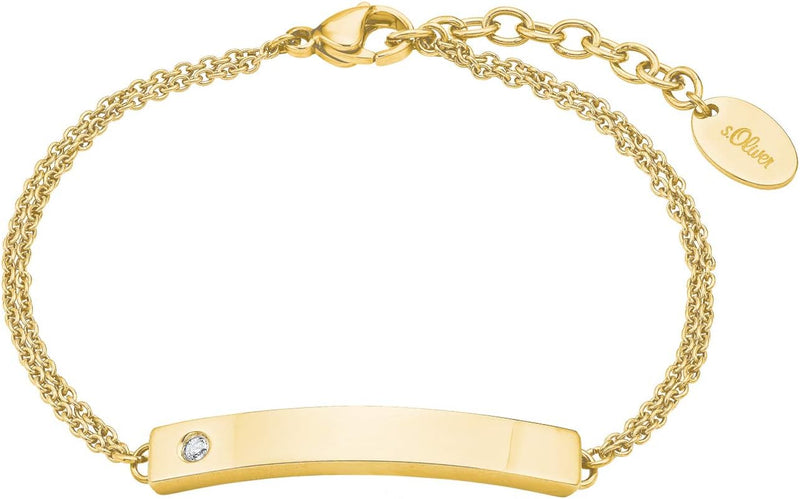 s.Oliver Armband Edelstahl Damen Armschmuck, mit Kristall, 17+3 cm, Gold, Kommt in Schmuck Geschenk