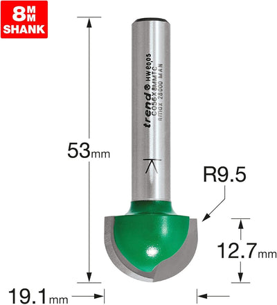 Trend CraftPro Kavetto Radiusfräser, 8 mm Schaft, 9.5 mm Radius, 19.1 mm Schnittdurchmesser, Hartmet