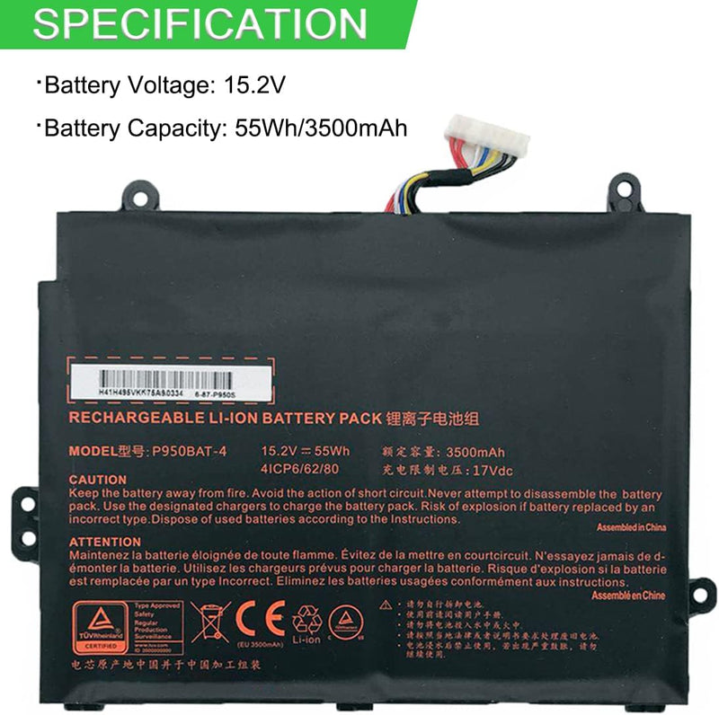 XITAIAN 55Wh 3500mAh 15.2V P950BAT-4 6-87-P950S-51E00 Ersatz Laptop Akku für Clevo P950HP6 für Sager