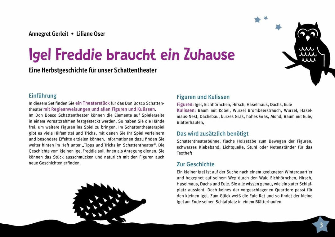 Igel Freddie braucht ein Zuhause: Eine Herbstgeschichte für unser Schattentheater. Fertige Figuren z