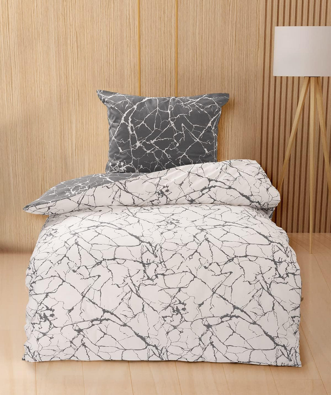 Leonado Vicenti 2 teilig Bettwäsche 135x200 Baumwolle Renforce Marmor Optik Grau Weiss Garnitur Set