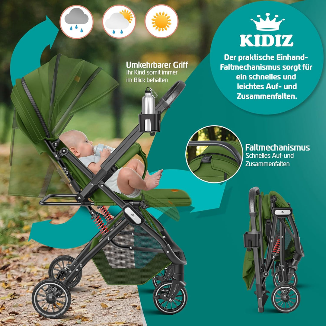 KIDIZ® Kinderwagen Kinderbuggy klappbar Liegebuggy Sportwagen Faltbar 360° Räder 5-Punkt Gurt Inkl.