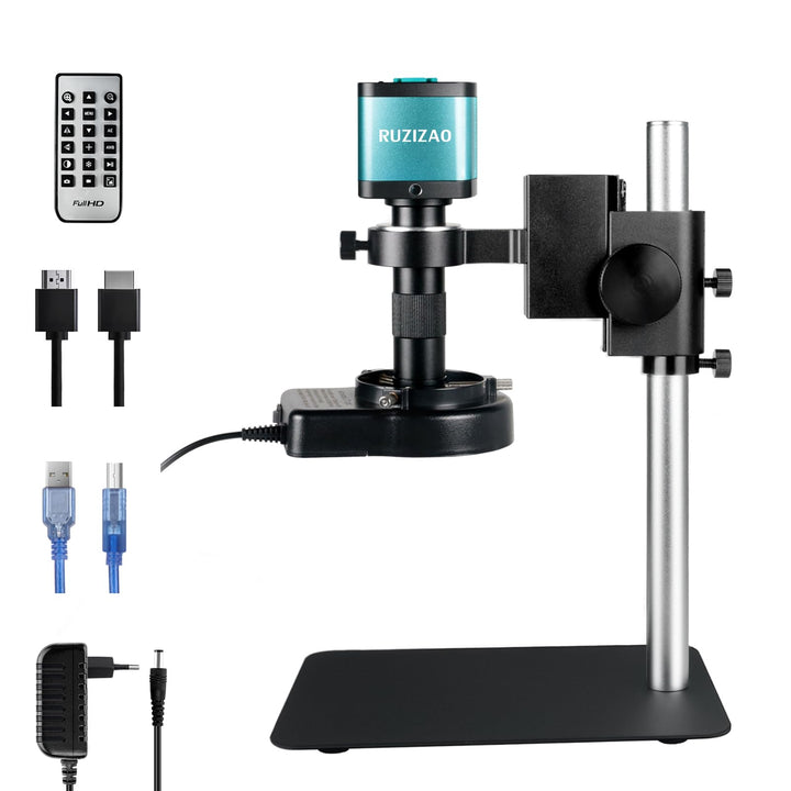 Digital Mikroskop, 48 Megapixel 1080P Industrie Mikroskop mit Metallfuss, HDMI/USB, 150X HD Objektiv