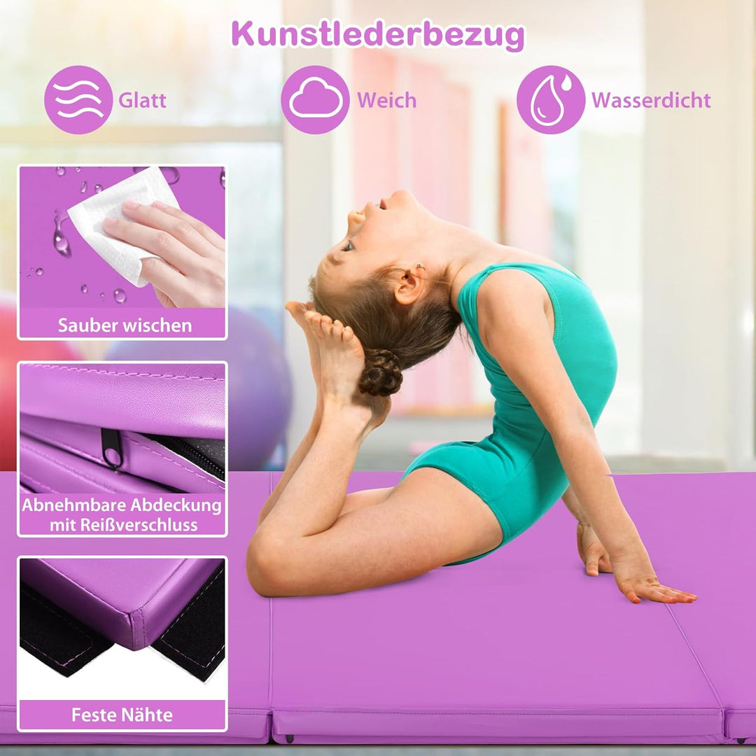 GOPLUS Turnmatte klappbar, 240x116x5cm Weichbodenmatte mit Tragegriffen & Klettverschlüssen, Gymnast