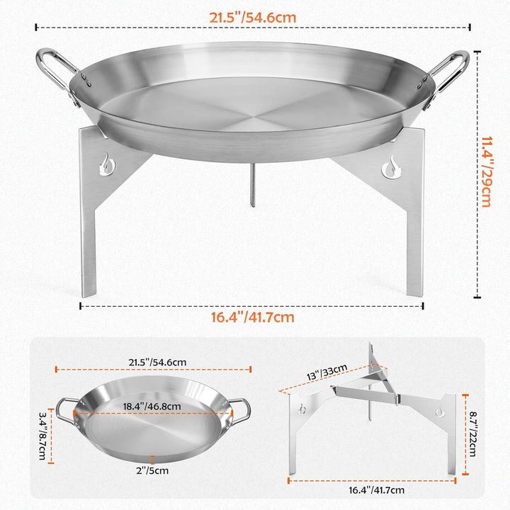 onlyfire Edelstahl Plancha mit Stativfuss für Solo Stove Bonfire 49.5cm Feuerstelle, Plancha Grillpl
