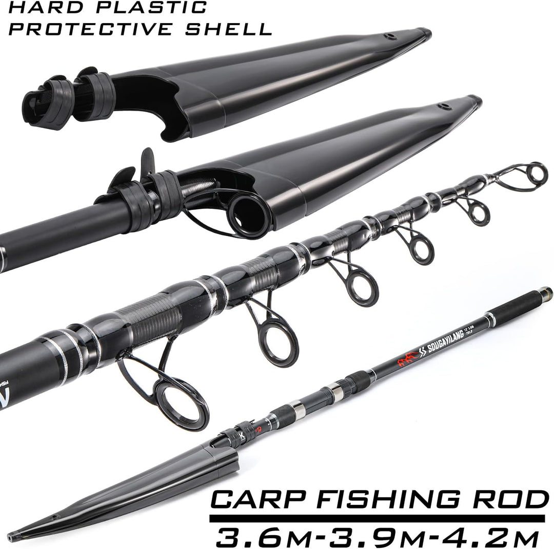 Sougayilang Teleskop Karpfenrute, tragbare Reise Angelruten, Carbon Fiber Spinning Angelrute für Kar