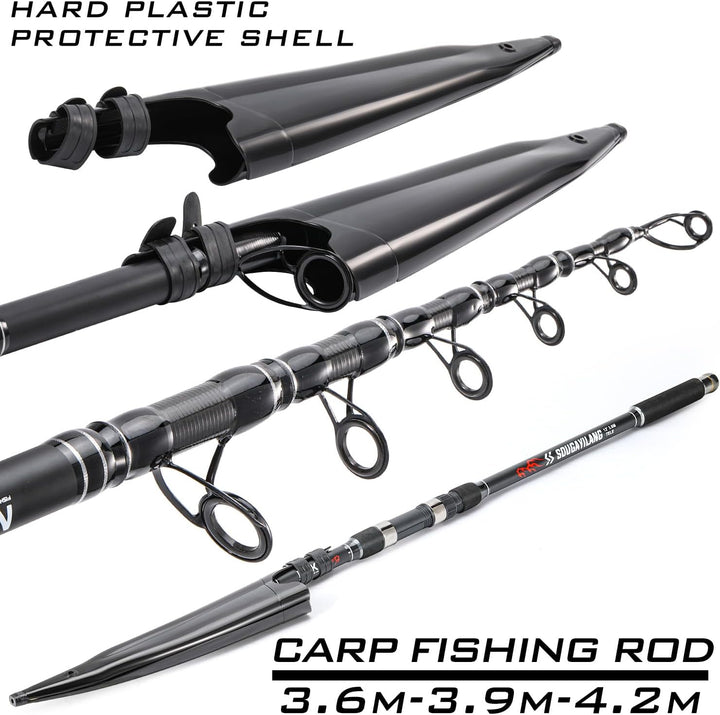 Sougayilang Teleskop Karpfenrute, tragbare Reise Angelruten, Carbon Fiber Spinning Angelrute für Kar