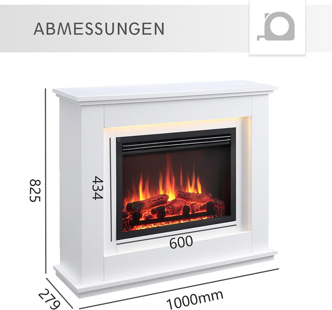 RICHEN Baldur Elektrokamin - Standkamin mit Heizung bis 2000W, 3D-Flammeneffekt, LED-Beleuchtung, Kn