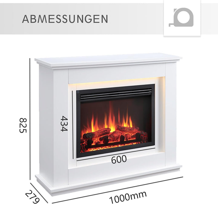 RICHEN Baldur Elektrokamin - Standkamin mit Heizung bis 2000W, 3D-Flammeneffekt, LED-Beleuchtung, Kn