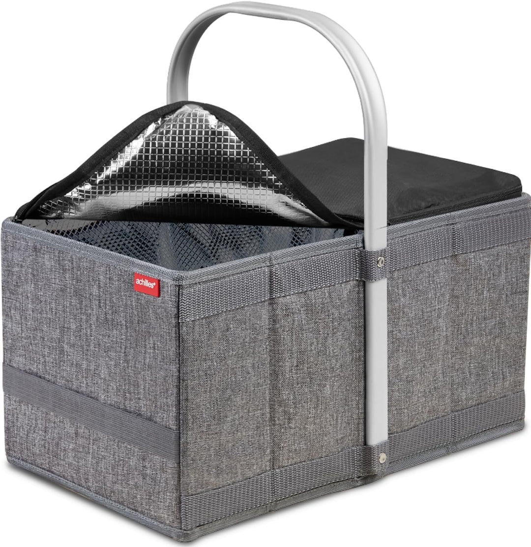 achilles Handle-Box cool, Einkaufskorb mit Kühleinsatz, Faltkorb mit Aluminium Griff, Kühlkorb, 40 c