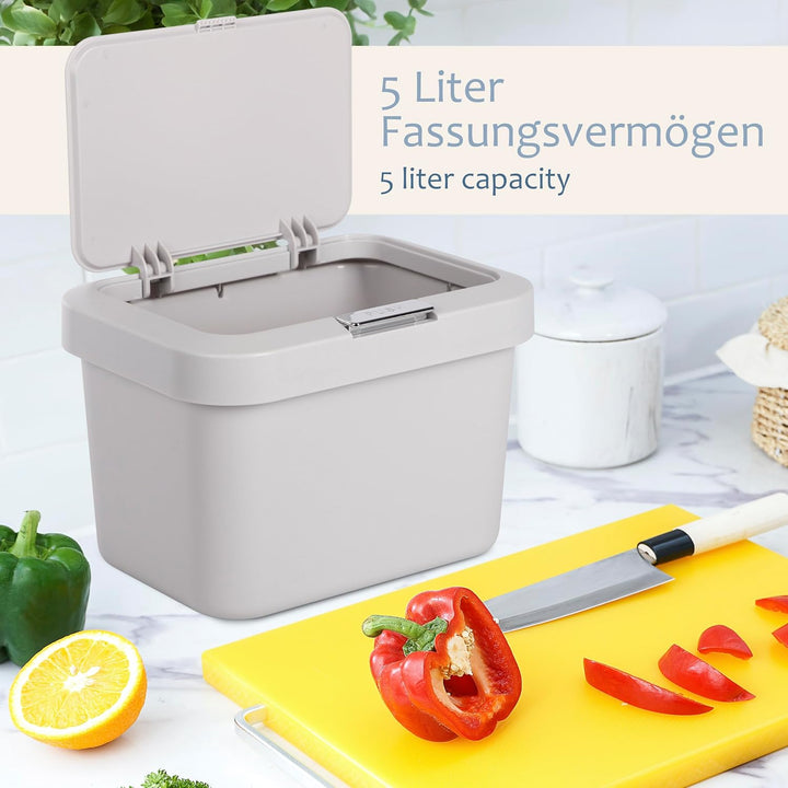 ONVAYA® Komposteimer für die Küche ǀ Hellgrau ǀ geruchsdicht ǀ spülmaschinengeeignet ǀ für Arbeitspl