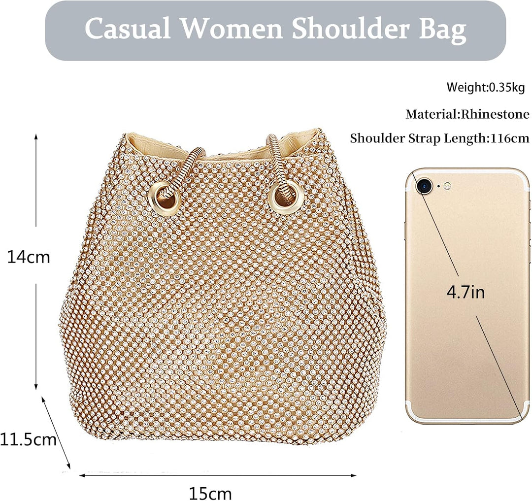 CORIOS Damen Abendtasche Shiny Strass Handtasche Strasssteine Bucket Bag Diamant Clutch Bag Glitzer