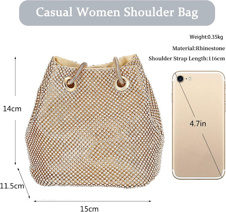 CORIOS Damen Abendtasche Shiny Strass Handtasche Strasssteine Bucket Bag Diamant Clutch Bag Glitzer