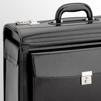 D&N - Pilotenkoffer aus Echt Leder, Schwarz, 46 x 32 x 20 cm