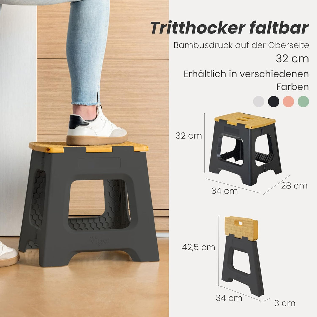 Vigar Kompakte Tritthocker Klappbar für Erwachsene, 32 cm, Klapphocker Faltbar 150 kg rutschfest, Le