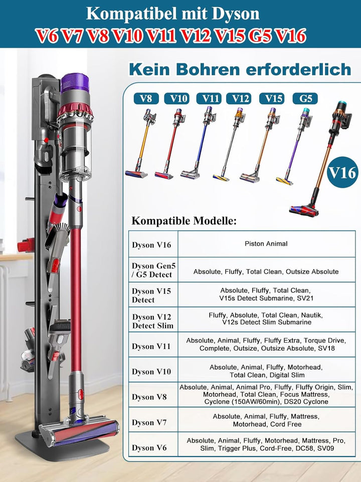 Ständer kompatibel mit Dyson G5 V15 V12 V11 V10 V8 V7 V6,Metall Halterung mit 4 Haken &amp; 4 Regale für