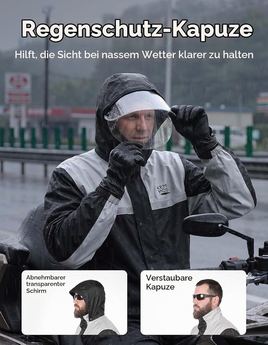 KEMIMOTO Regenanzug für Herren, Wasserdichter Regenmantel, Atmungsaktiv Regenbekleidung Regenjacke f