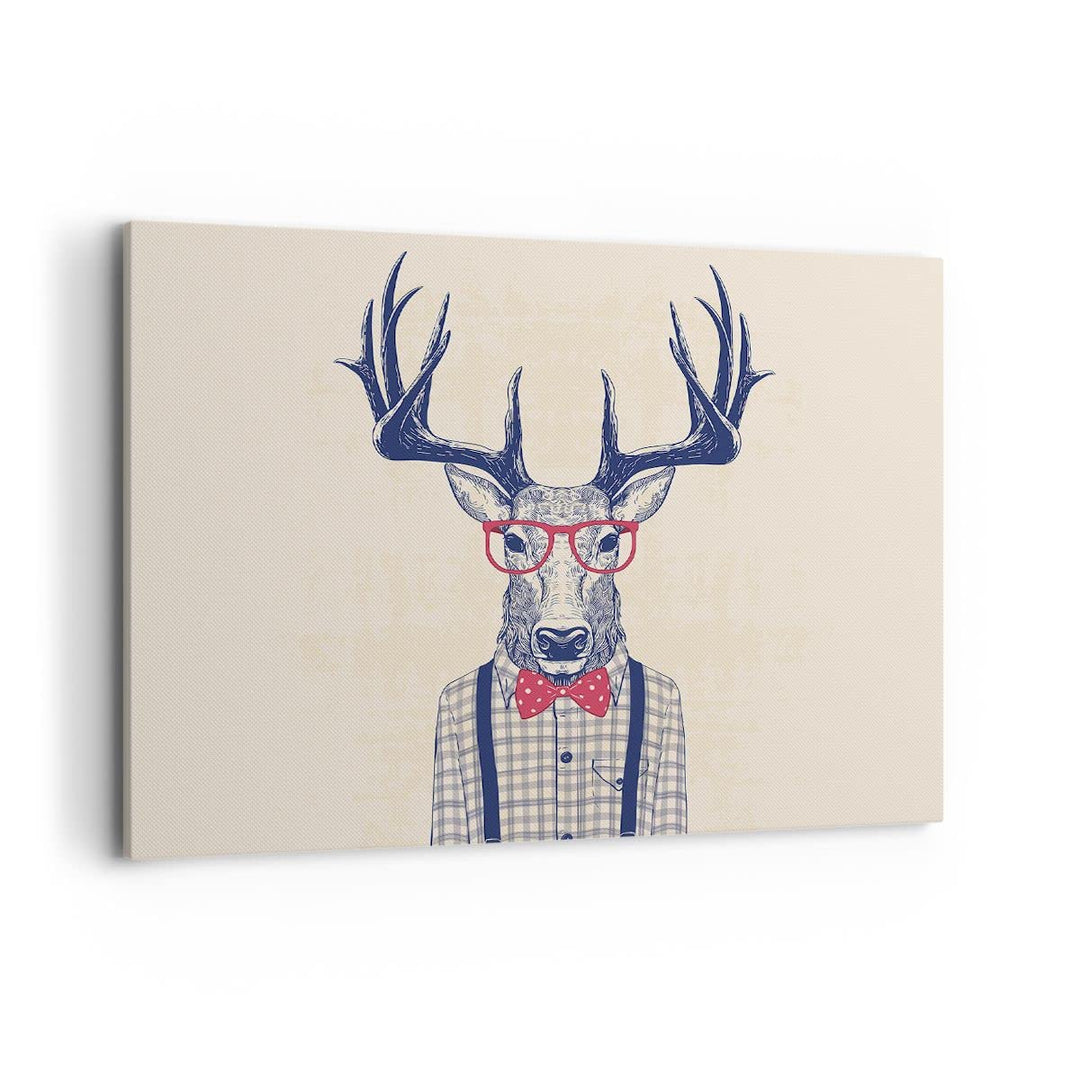 Bilder auf Leinwand 100x70cm Leinwandbild Charakter Hirsch Illustration hipster Gross Wanddeko Bild