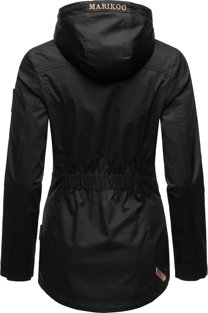 MARIKOO Damen Parka Übergangs-Jacke leicht gefüttert mit Kapuze Babetaa XS-3XL XS Schwarz, XS Schwar