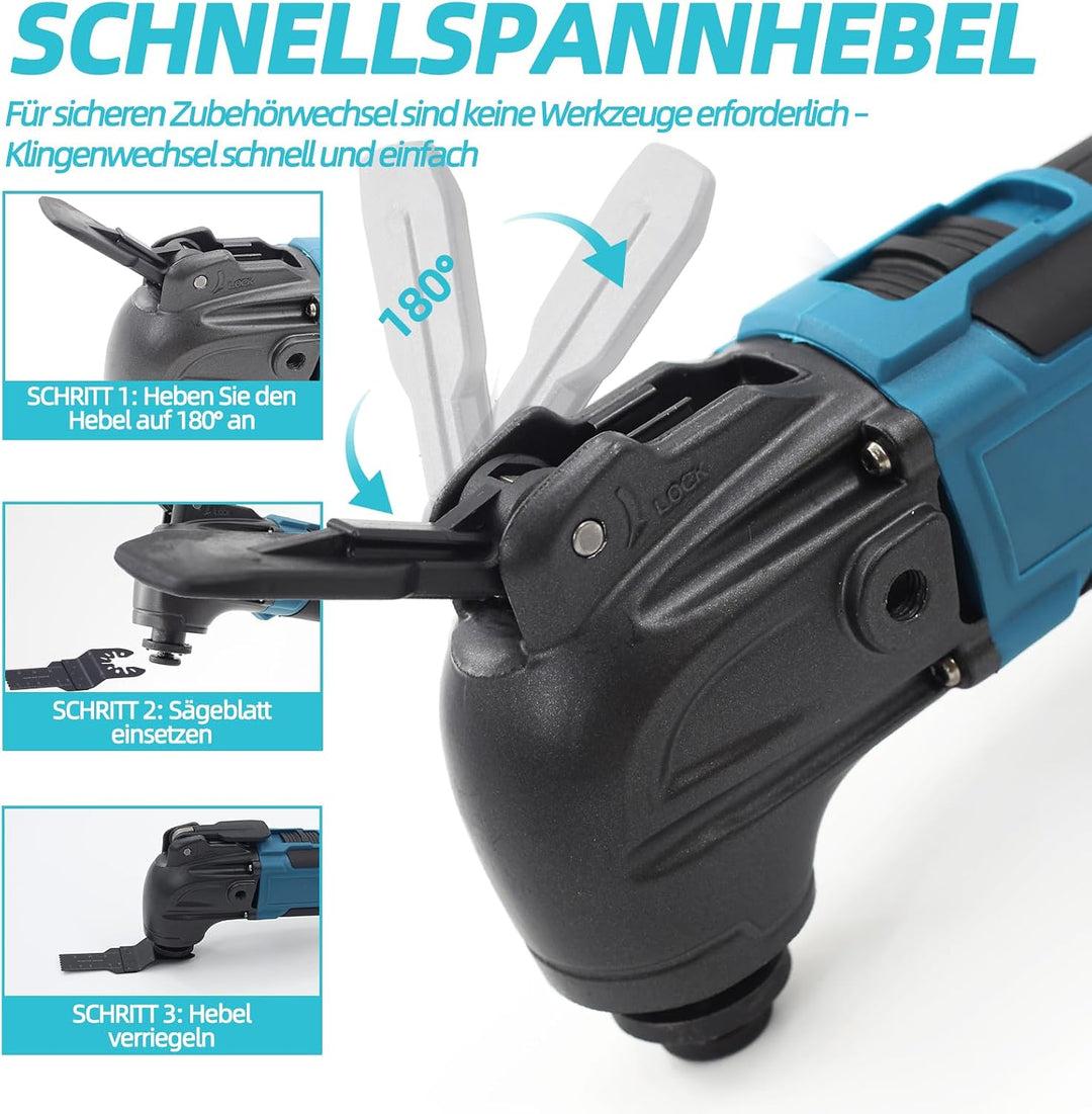 Akku Multitool Kompatibel mit Makita 18V, Oszillationswerkzeug mit 6 Geschwindigkeiten &amp; Bürstenlose