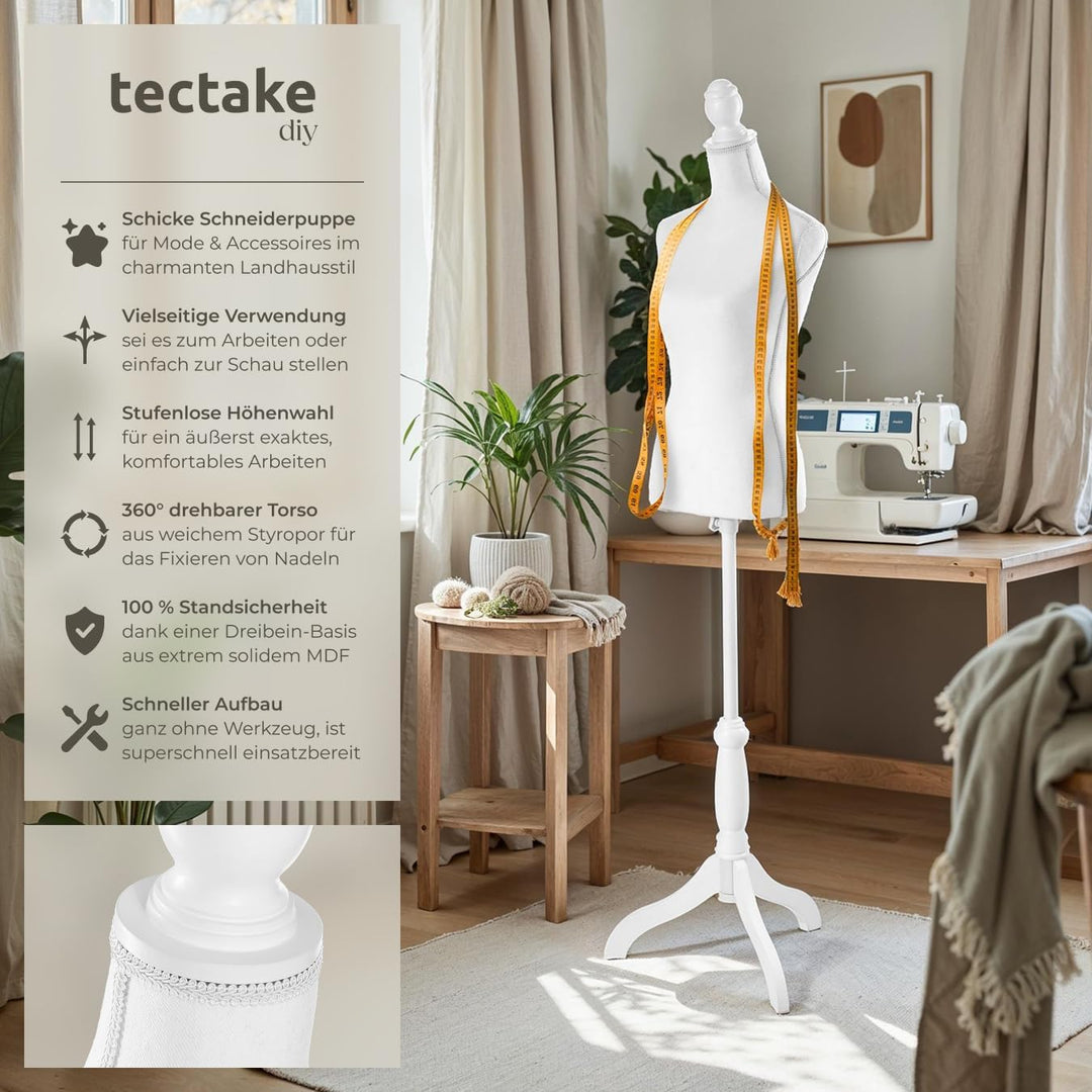 TecTake Damenbüste Schneiderpuppe Büste Torso mit Holzstandfuss | Höhenverstellbar: 133 – 168 cm - D