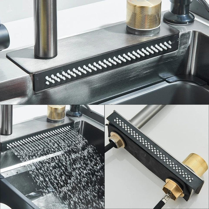 Edelstahl Küchenspüle Einbauspüle mit Wasserfallarmatur Spülbecken und Küchenarmatur Set Wasserfall