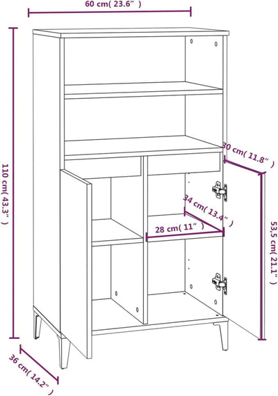 Tidyard Highboard Sideboard Kommode Hochschrank Vitrinenschrank Küchenschrank Bücherschrank Bücherre