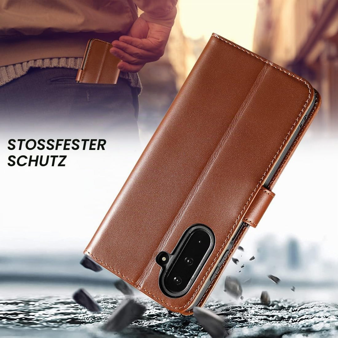 LENSUN Echtleder Hülle für Samsung Galaxy A17 5G, Handyhülle [Echtes Leder][RFID Schutz][Multi-Walle