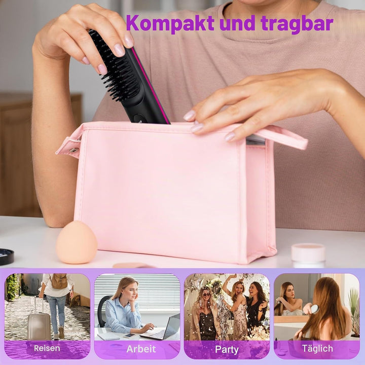 Kabellose Glättbürste, 160-200℃ Glättbürste Kabellose mit LED-Anzeige Und 3 Temperatureinstellung, M
