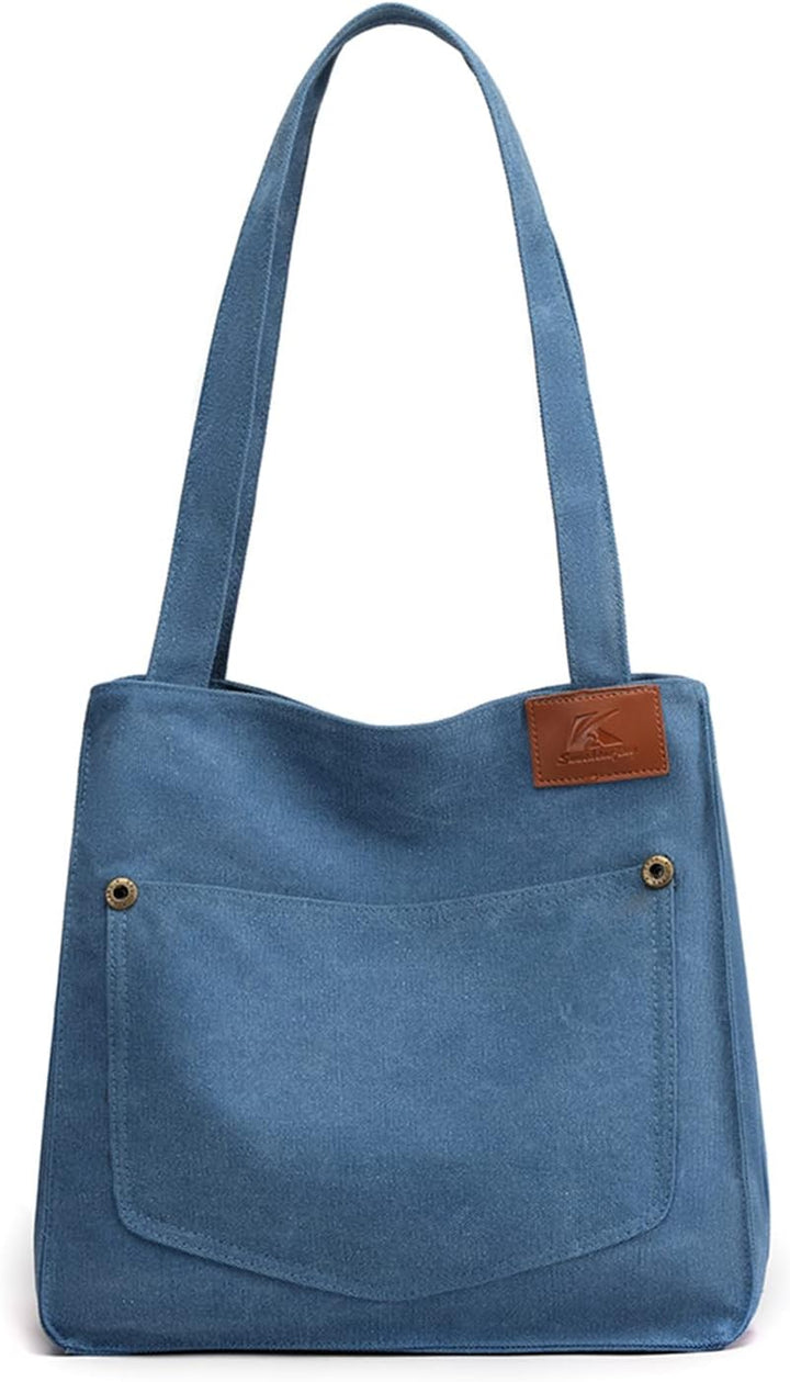 PORRASSO Segeltuch Schultertasche Damen Handtasche Mädchen Tote Bag Shopper Henkeltasche für Schule
