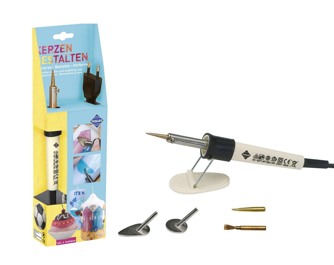 Pebaro 0271 Kerzenkolben Set mit Schreibspitze, Messingbürste und Bügeleisen, Kerzen verzieren, mode