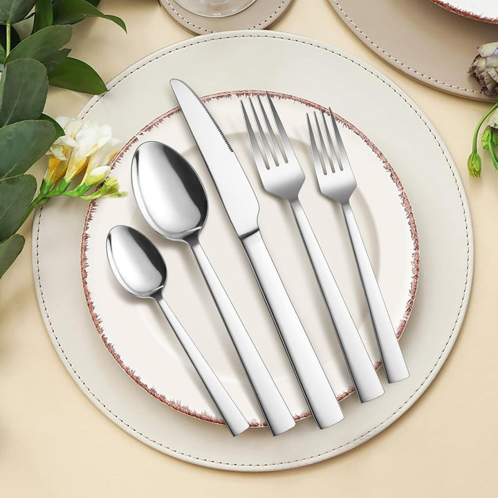 Homikit Besteck Set 12 Personen, 60-teilig Edelstahl Poliert Besteckset, Elegantes Essbesteck mit Me
