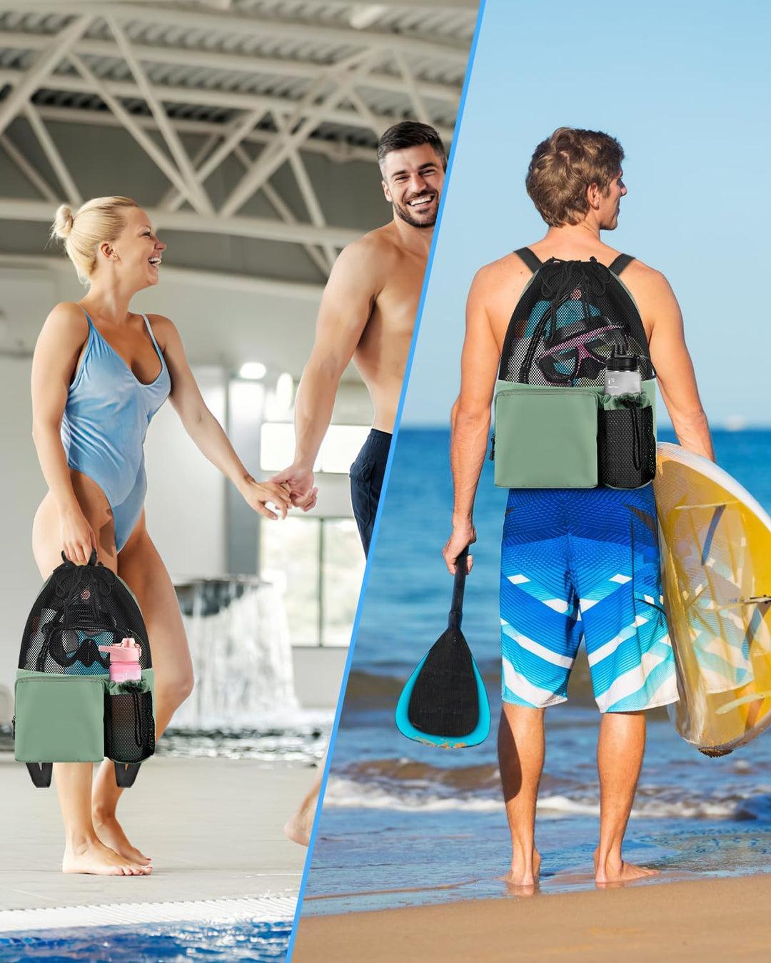 BROTOU Schwimmen Tasche, Schwimmtasche Mesh-Rucksack mit Kordelzug, Strandrucksack Turnbeutel Sportb