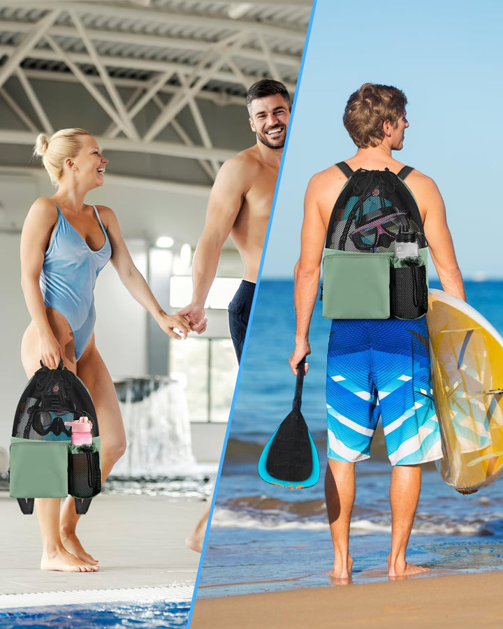 BROTOU Schwimmen Tasche, Schwimmtasche Mesh-Rucksack mit Kordelzug, Strandrucksack Turnbeutel Sportb