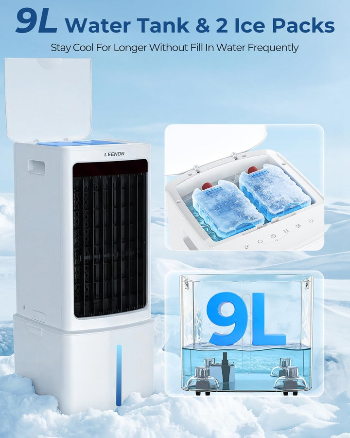 LEENON 9L Mobiler Luftkühler mit Wasserkühlung, Klimaanlage ohne Abluftschlauch, Verdunstungskühler