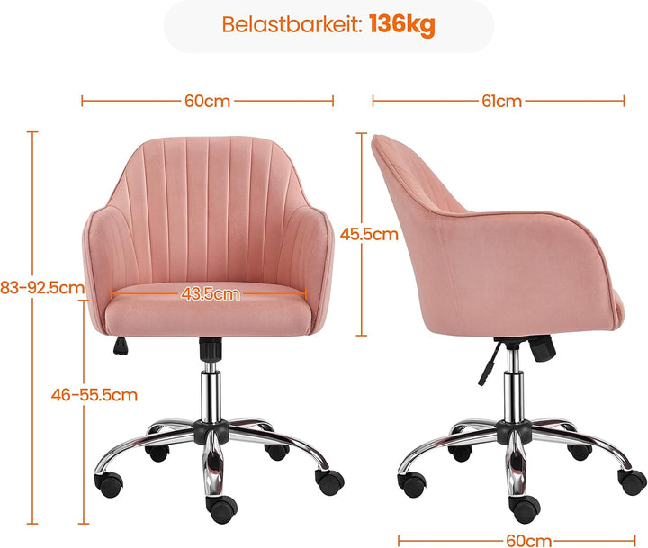 Yaheetech Bürostuhl mit Samtbezug Schreibtischstuhl höhenverstellbar Drehstuhl Arbeitshocker belastb