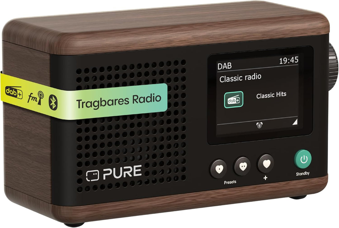 Pure Classic Mini Tragbares Digitalradio – DAB+ & UKW-Radio – Bluetooth 5.3 – 15 Stunden Akkulaufzei