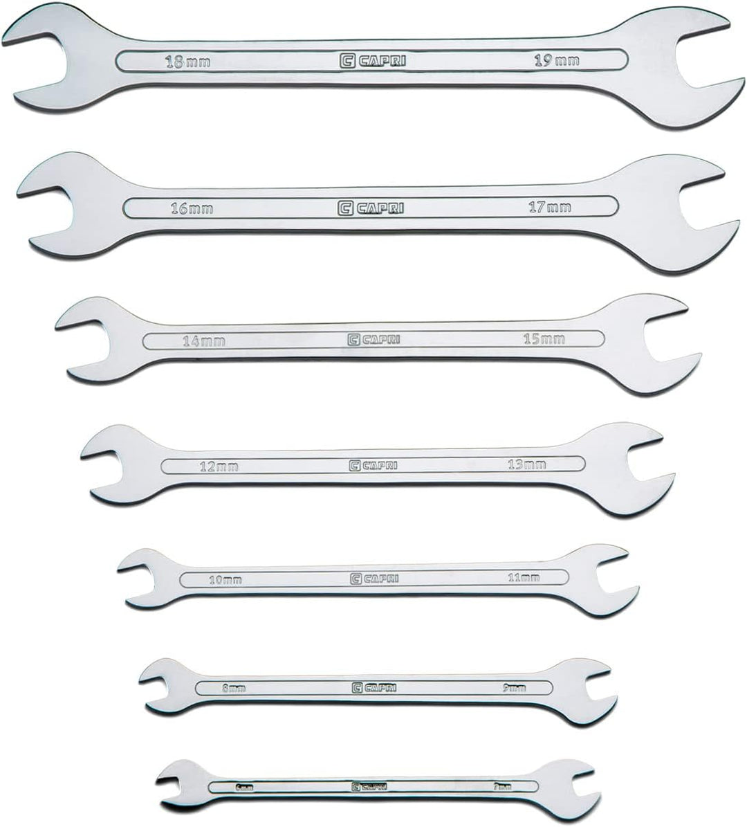 Capri Tools Superdünner Maulschlüssel-Satz, metrisch, 6 bis 19 mm, 7-teilig Metric Set, Metric Set