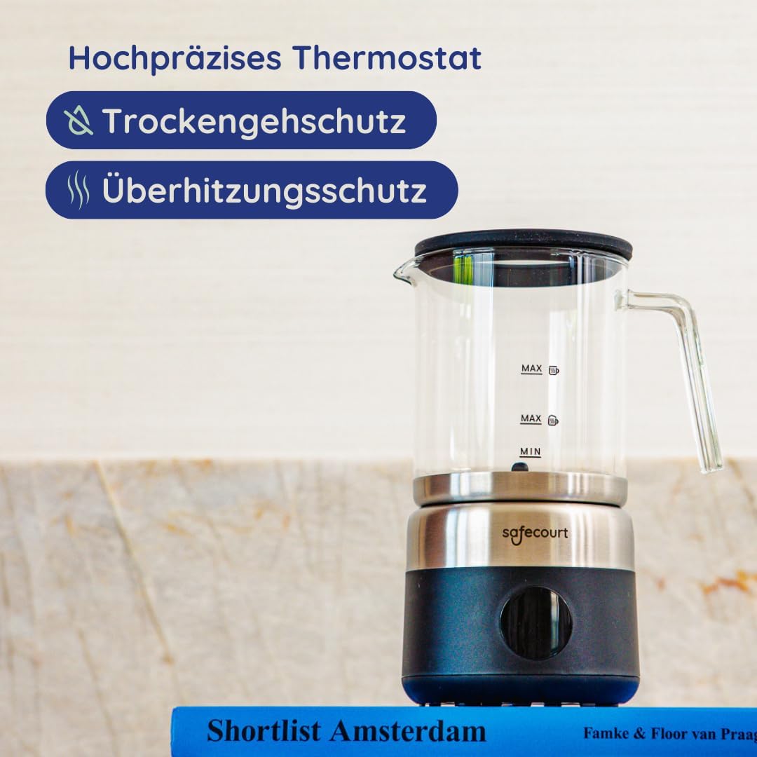 Safecourt Elektrischer Milchaufschäumer – herausnehmbarer Glasbehälter [500ML & 100% mikroplastikfre