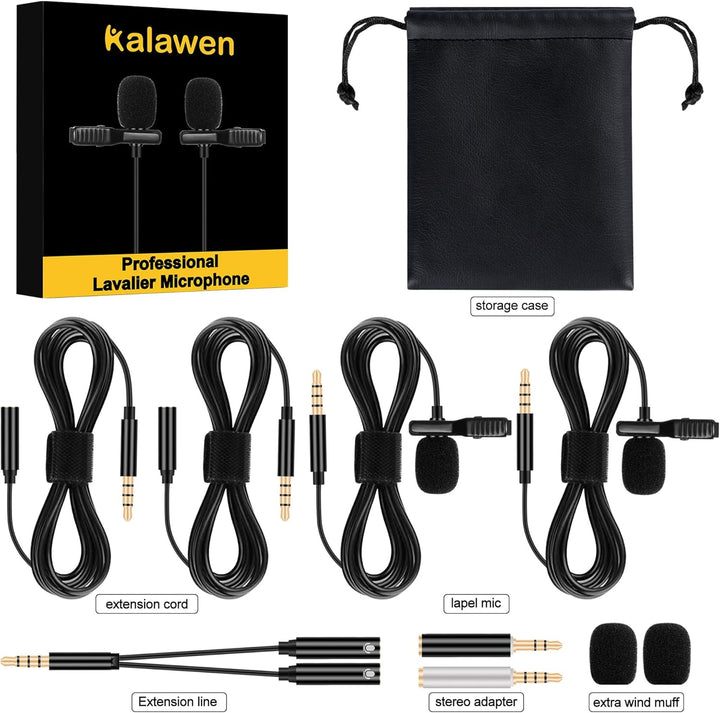Kalawen Lavalier Mikrofon 2 Omnidirectional Kondensator Lapel Mic für 3,5mm Android Smartphone iPhon