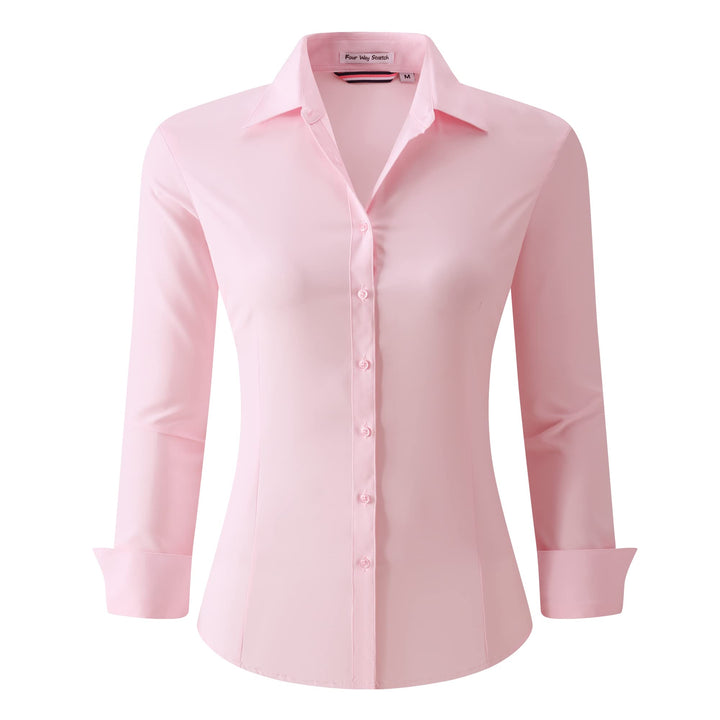Alex Vando Damen-Hemden Normale Passform Langärmelig Stretch-Arbeitshemd M Wrinkle Free Pink, M Wrin