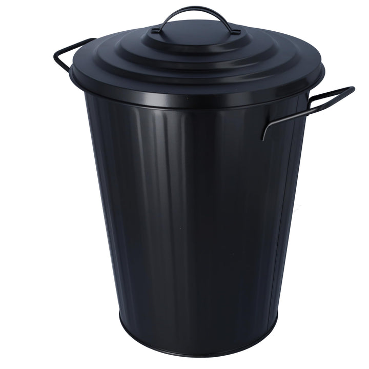 HRB Mülleimer Zink schwarz, 20 Liter, Vintage Design, sehr stabil mit Deckel- geeignet als Mülleimer