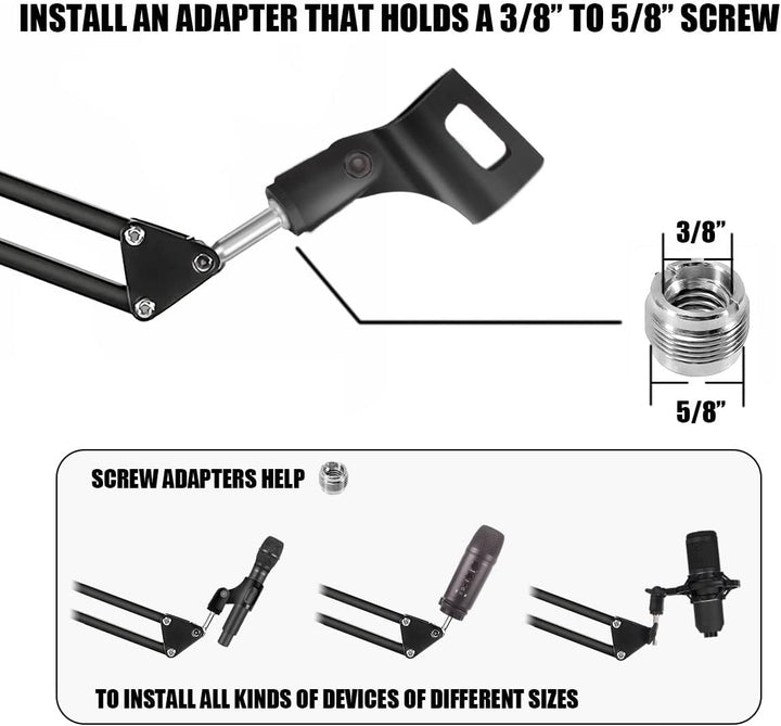 Micfuns Verstellbarer Mikrofonständer Professioneller Mikrofonhalter mit Spinne und Adapter für Stud