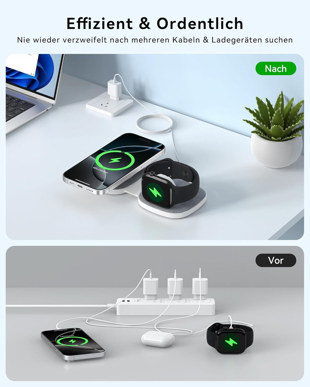 Faltbar 2 in 1 Ladestation für Apple Watch und iPhone für MagSafe iPhone 17e/Air/17/16/15/14/13/12 S