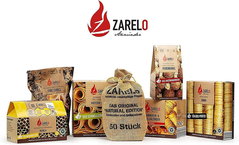 ZARELO Original 100% nachhaltige Grill- und Kaminanzünder, 3 Jutesäcke Anzündwolle mit Wachs, Grilla