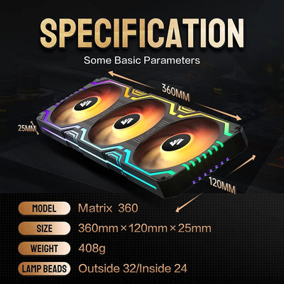 AsiaHorse 3 in 1 PC Gehäuselüfter, 3 * 120mm ARGB Lüfter mit 56 Adressierbare LEDs, CPU mit PWM Cont