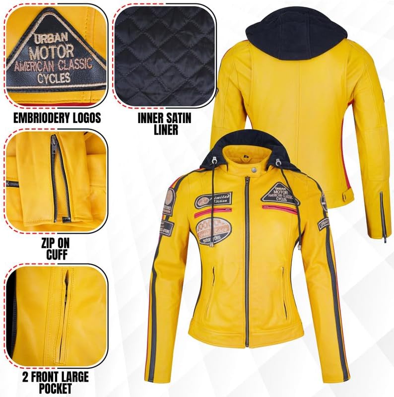 URBAN 5884 Motorradjacke Damen Mit Protektoren 58-LADIES, Damenjacke aus Lammleder, Protektoren für