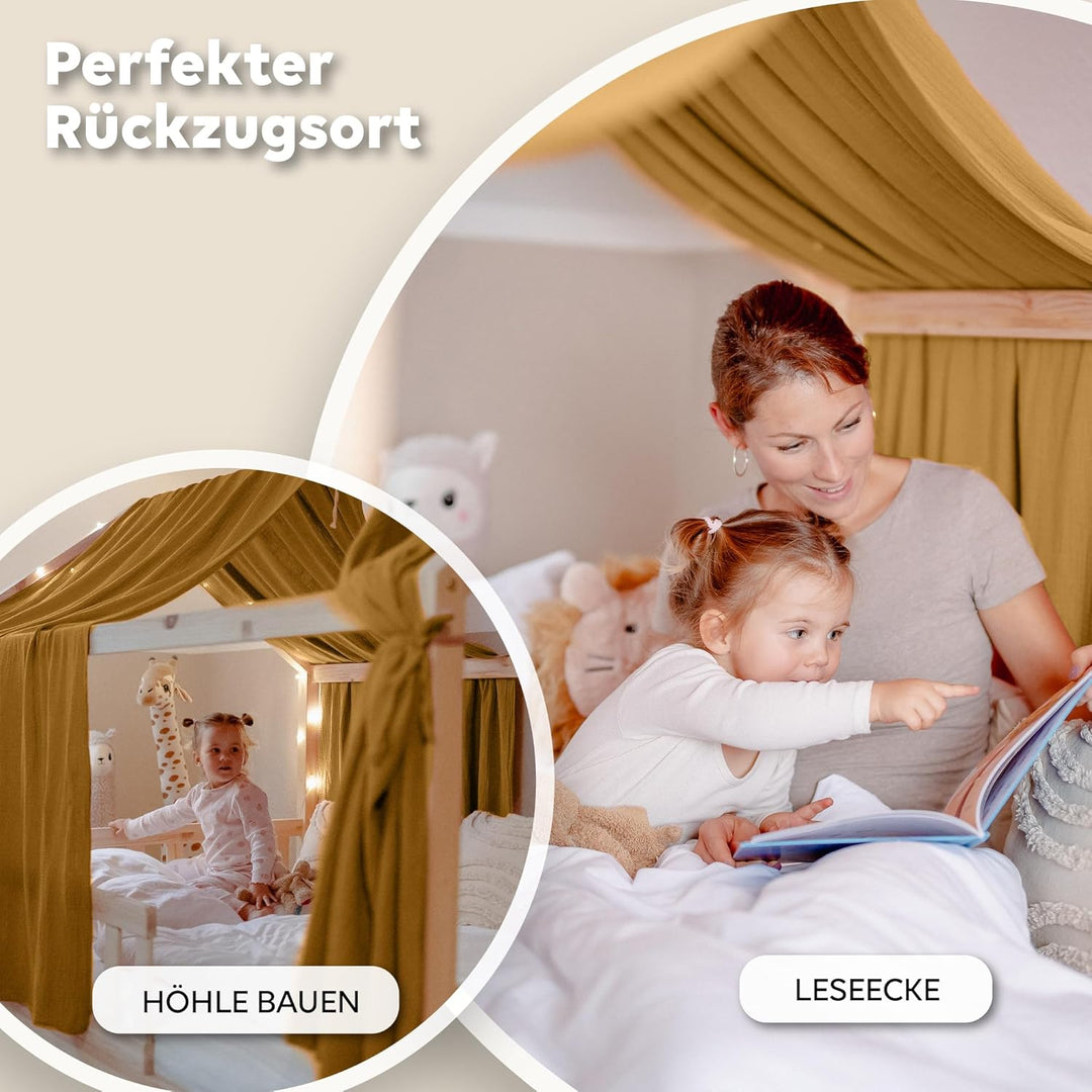 lilimaus Hausbett Himmel - 100% Baumwolle Betthimmel aus Musselin - Hausbett Deko - Geschenk Mädchen